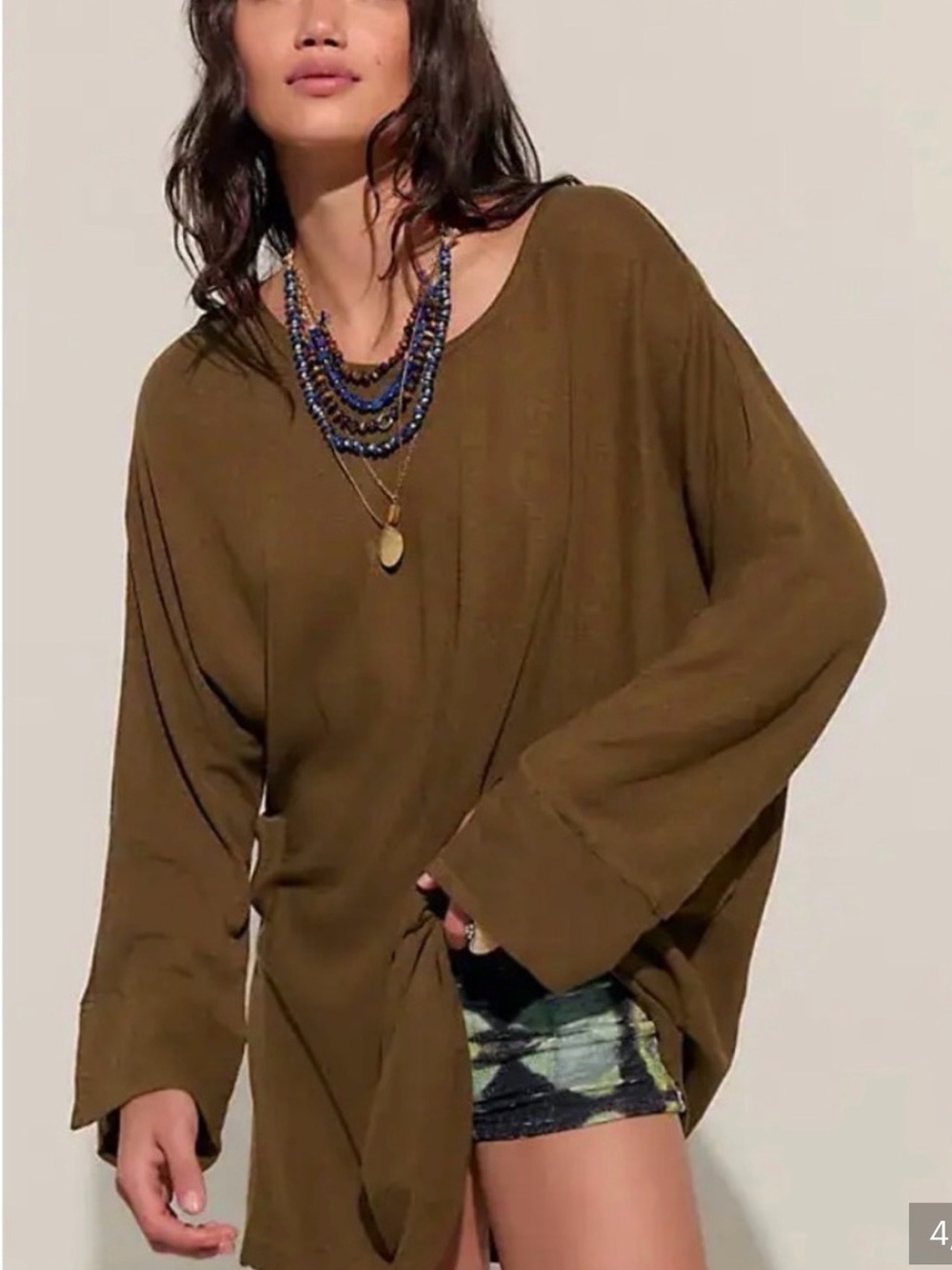 Free People Olive Brown Slouchy Long-Sleeve Top